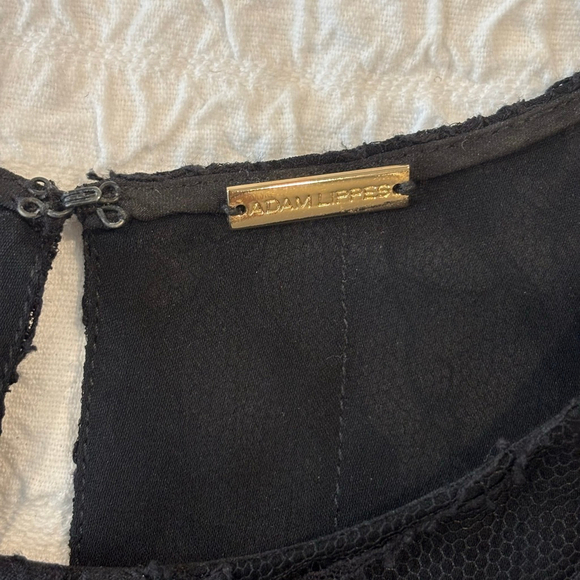 Adam Lippes Black Fringe Lace Short Sleeve Crew Neck Top, size 8 deco designer - Picture 2 of 9